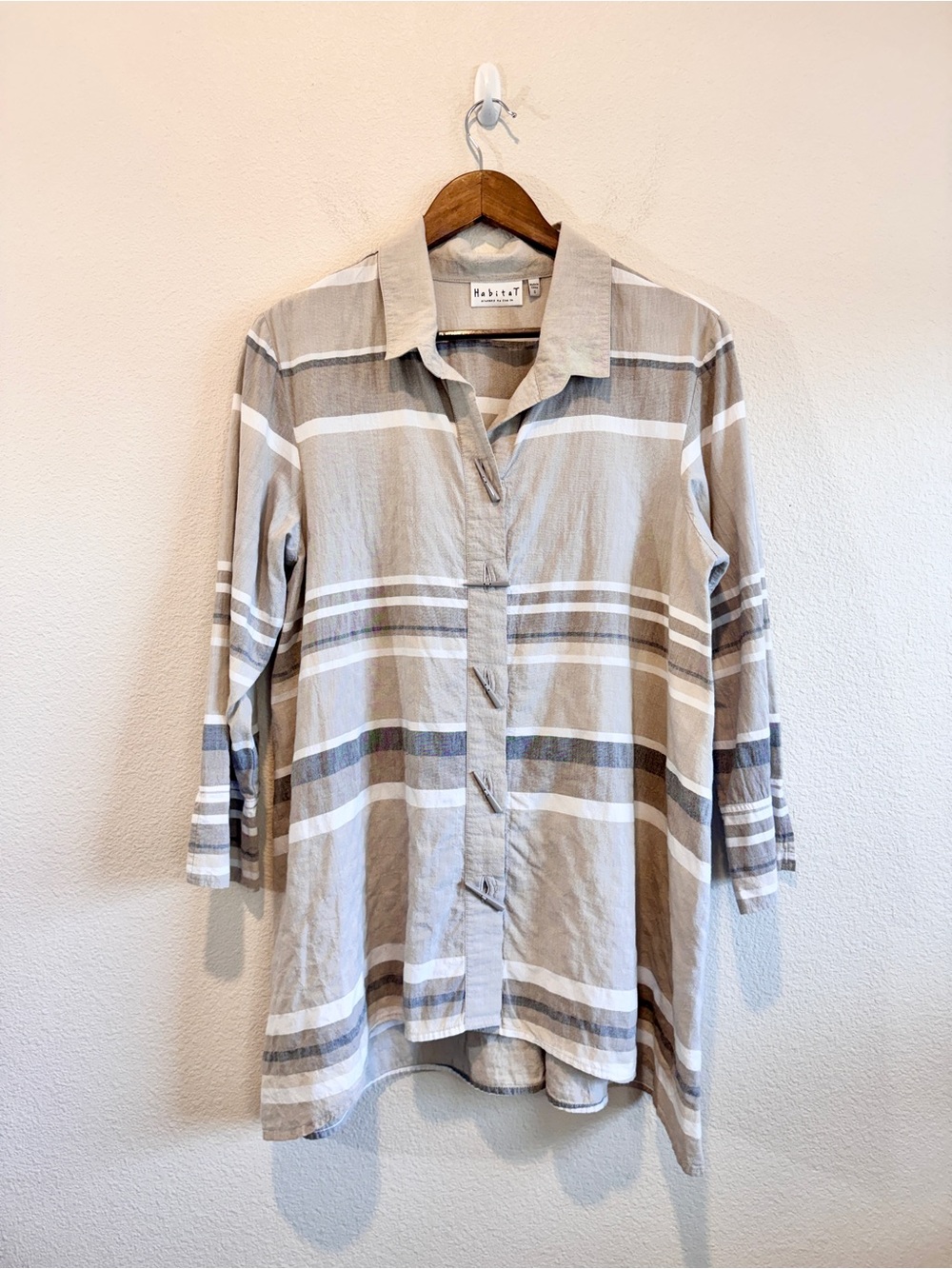Habitat Striped Tunic Shirt Small Coastal Minimalist Artsy Cotton Oversized K18